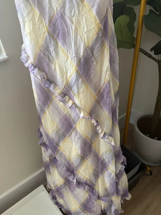 Zara Sleeveless Plaid Maxi Slip Dress in Lavender and Cream - Picture 4 of 5